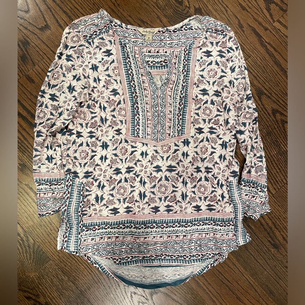 Lucky Brand Floral Bohemian 3/4 T Shirt Size M